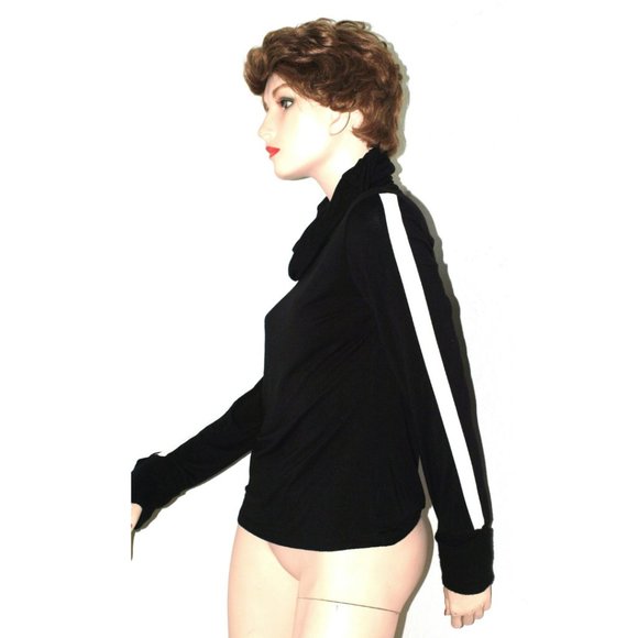 YUKA cowl neck sleeve striped black top sz S - Picture 4 of 5